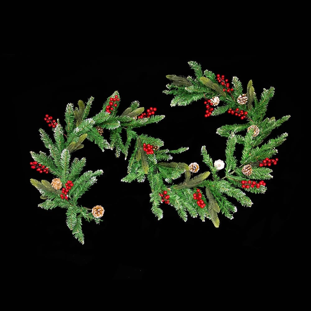 Christmas Sparkle Garland Green Pinecones with Red Berries 2m