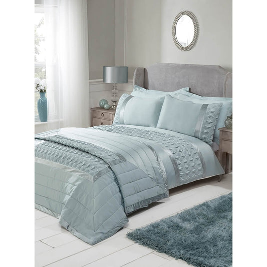Aria Duck Egg Quilted Satin Panel Luxury Duvet Cover Set