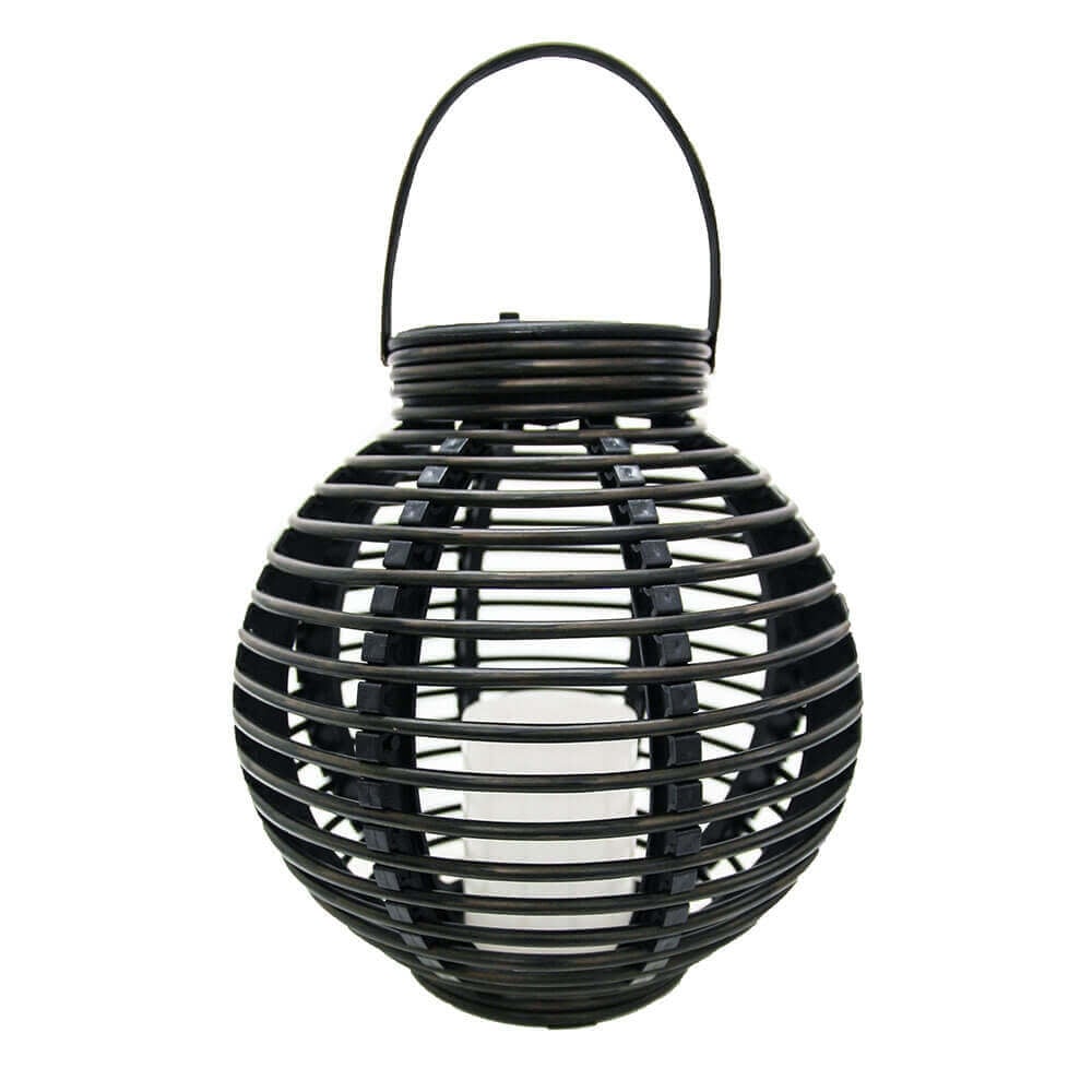 Silver & Stone Roma Solar Rattan Table Lantern - Black