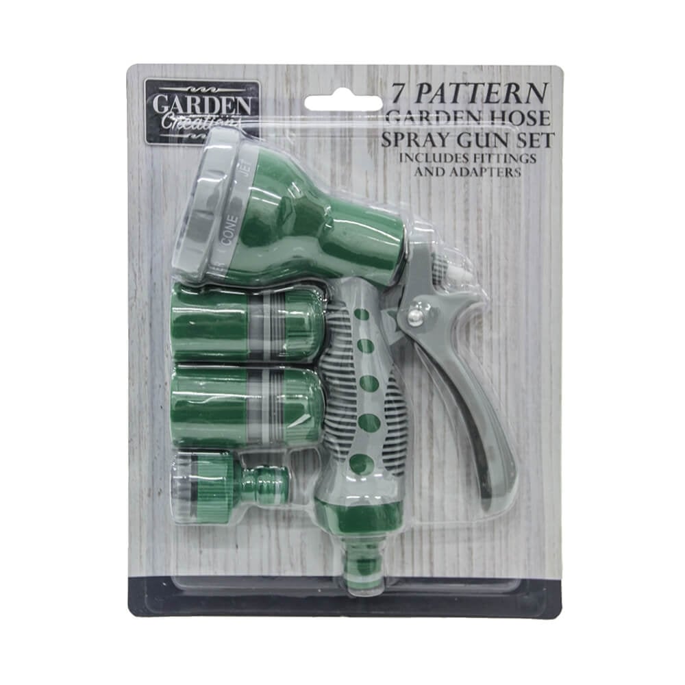 Garden Creations Garden Hose Spray Gun & Adapter Fitting Set with 7 Pattern Setting