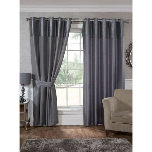 Geneva Faux Silk Eyelet Curtains - Charcoal