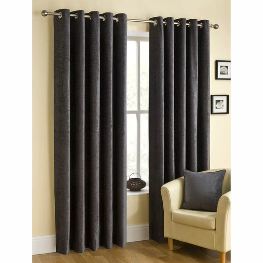 Buckingham Chenille Eyelet Curtains - Pewter