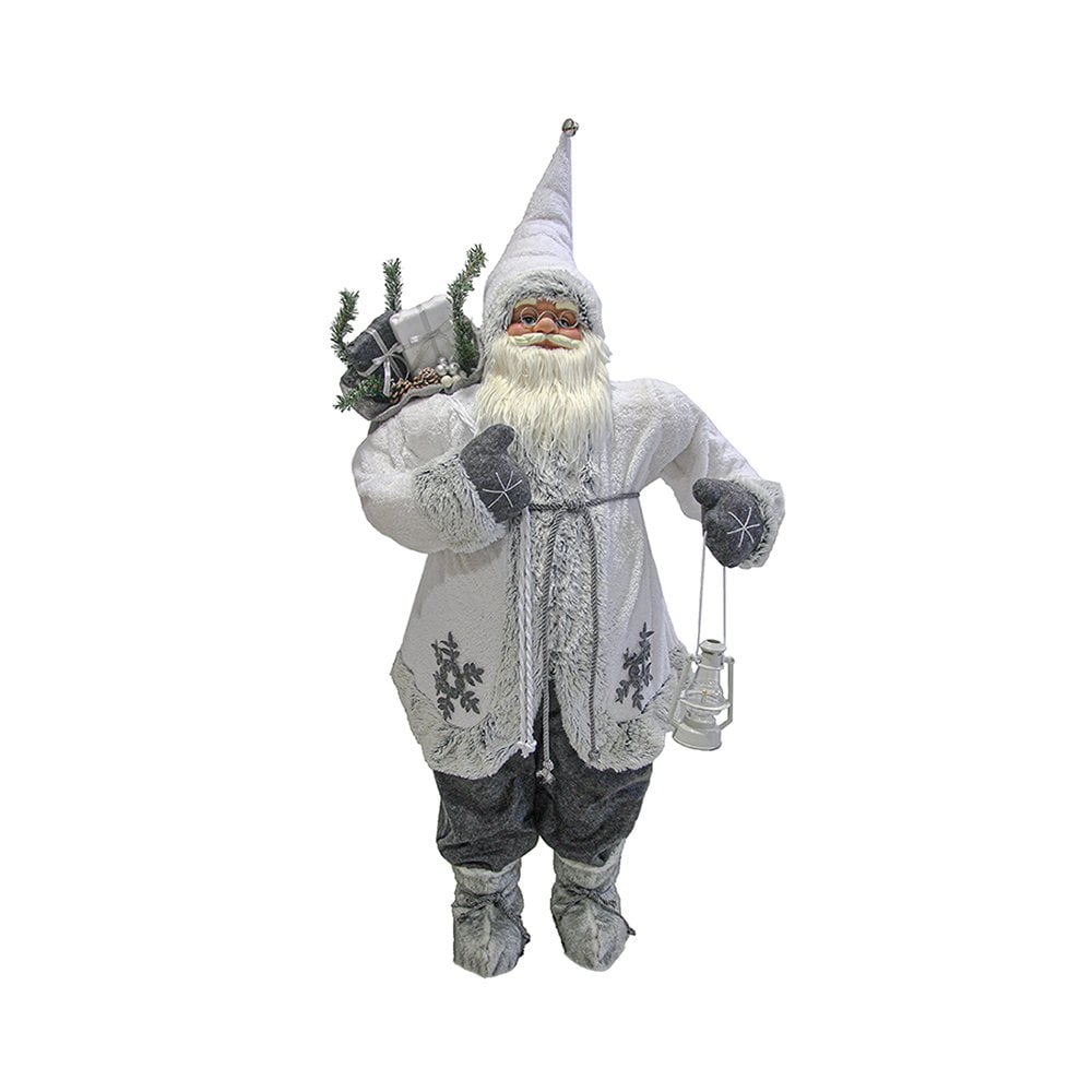 45cm Winter White Grey Standing Santa Father Christmas Xmas Festive Decoration