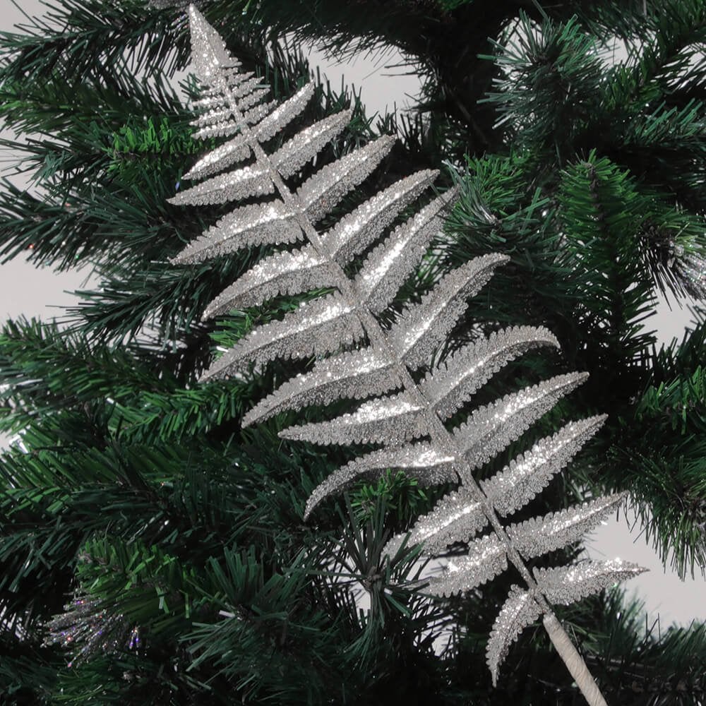 Large Feather Stem Pick Christmas Decoration - Silver