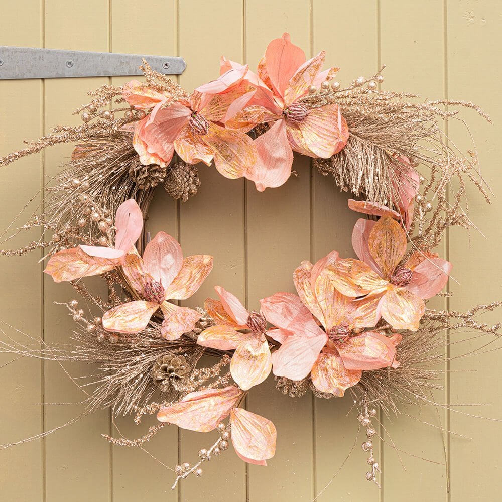 Glittered Pinecone and Magnolia Flower Wreath
