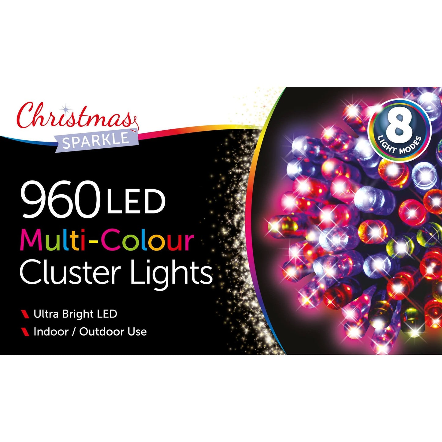 Christmas Sparkle Indoor and Outdoor Cluster Lights x 960 with Multi Colour LEDs - Mains Operated