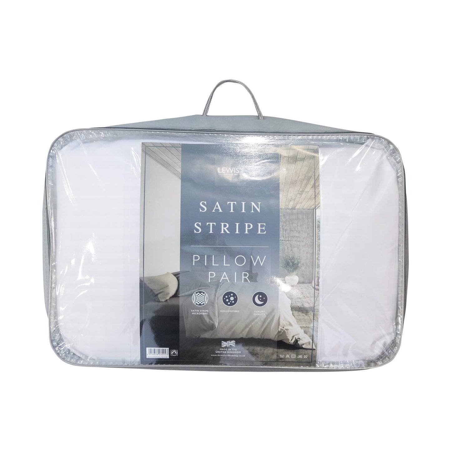 Pack of 2 Luxury Quality White Satin Stripe Microfibre Hollowfibre Pillow