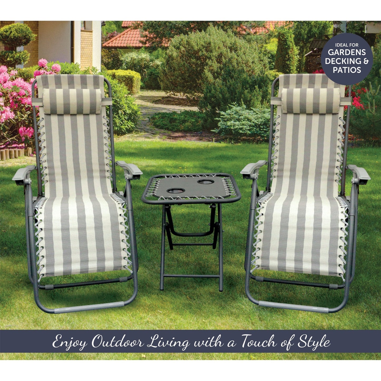 Silver & Stone Valencia Lounger Chairs & Table Duo Set