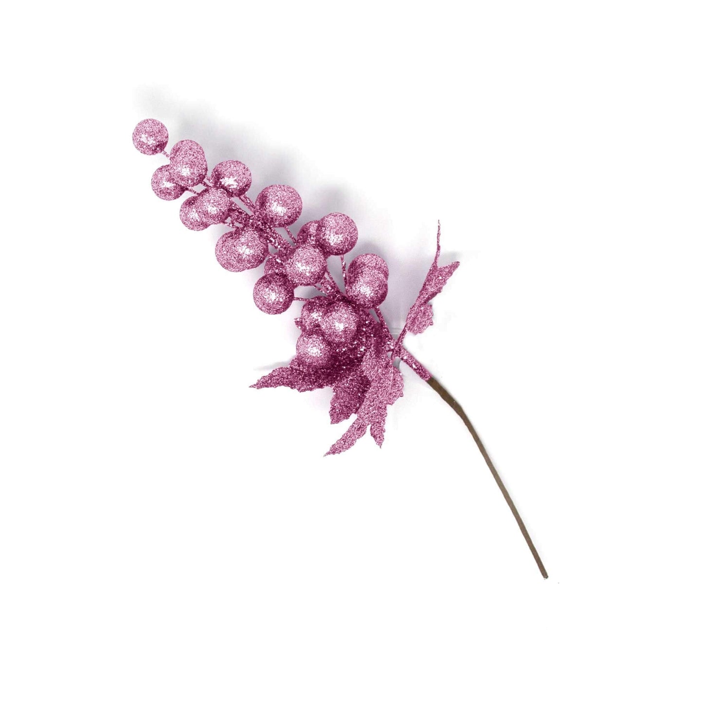 Christmas Sparkle Glittered Grape Stem Pick 28cm in Pink