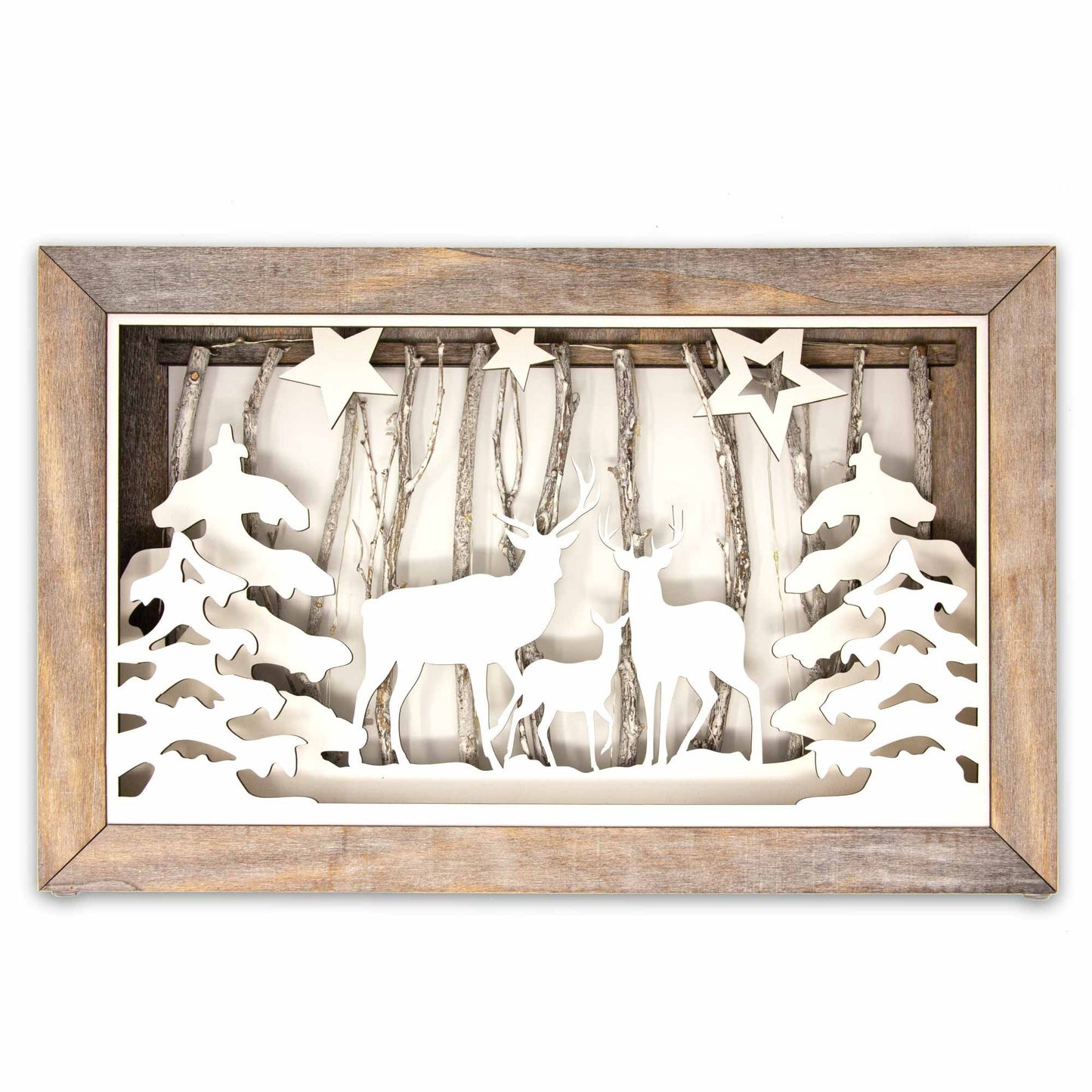 Wooden Light Up Cut Out Christmas Tree & Deer Decoration