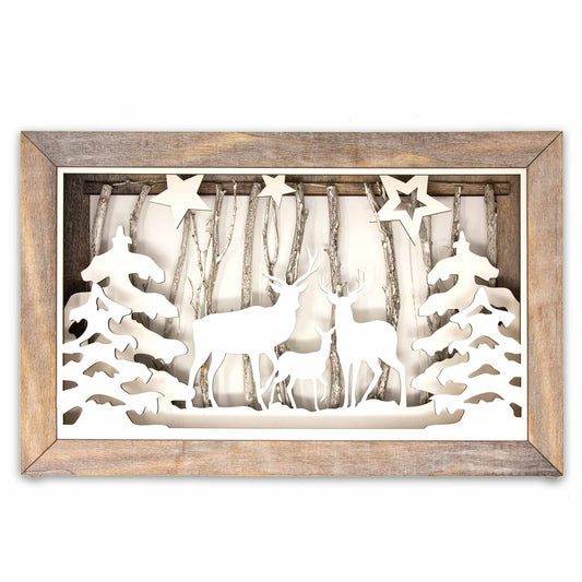 Wooden Light Up Cut Out Christmas Tree & Deer Decoration