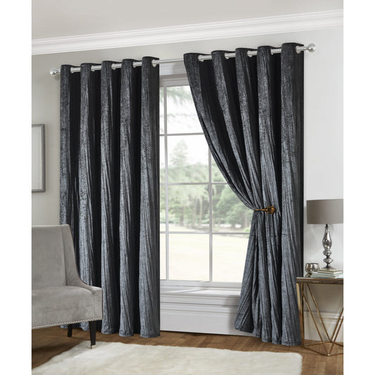 Adeline Crinkle Velvet Eyelet Curtains - Charcoal