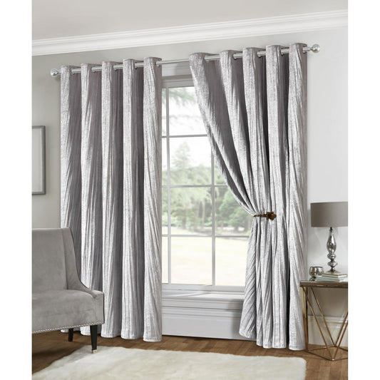 Adeline Crinkle Velvet Eyelet Curtains - Silver