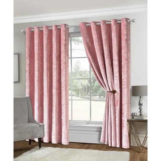 Amelia Crushed Velvet Eyelet Curtains - Blush