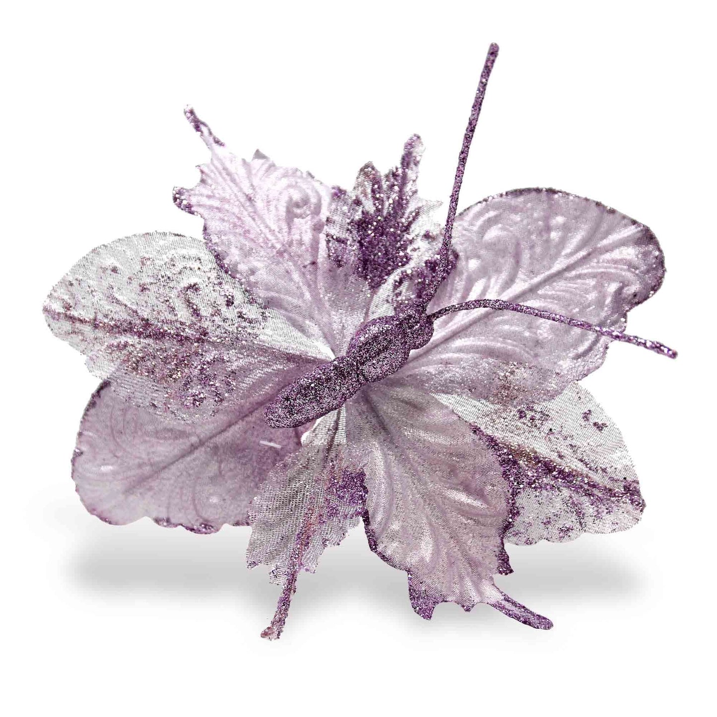Christmas Sparkle Butterfly Velvet Glitter Decoration Stem Pick 22x18cm in Violet