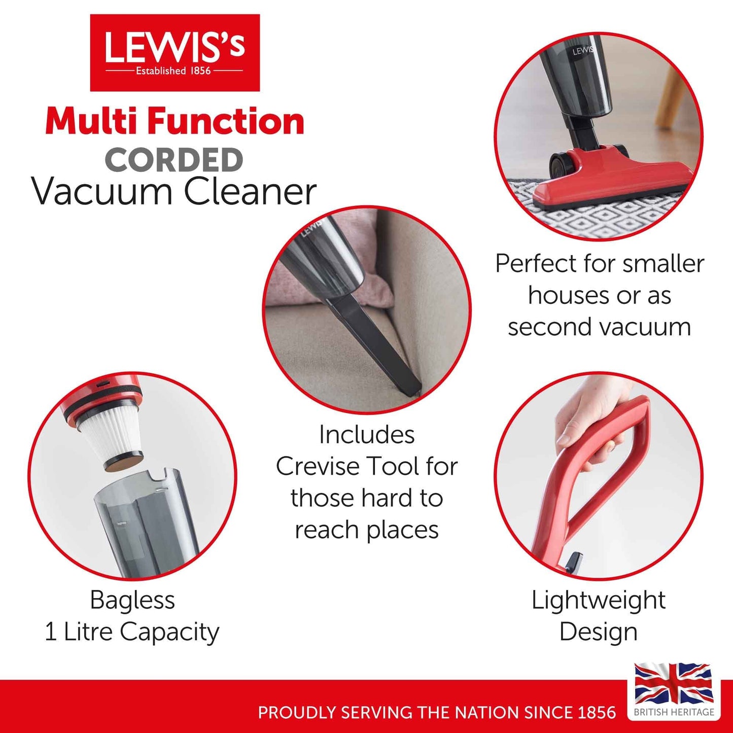 Lewis's 2 in 1 Upright Stick and Hand Vacuum Hoover Home Cleaning