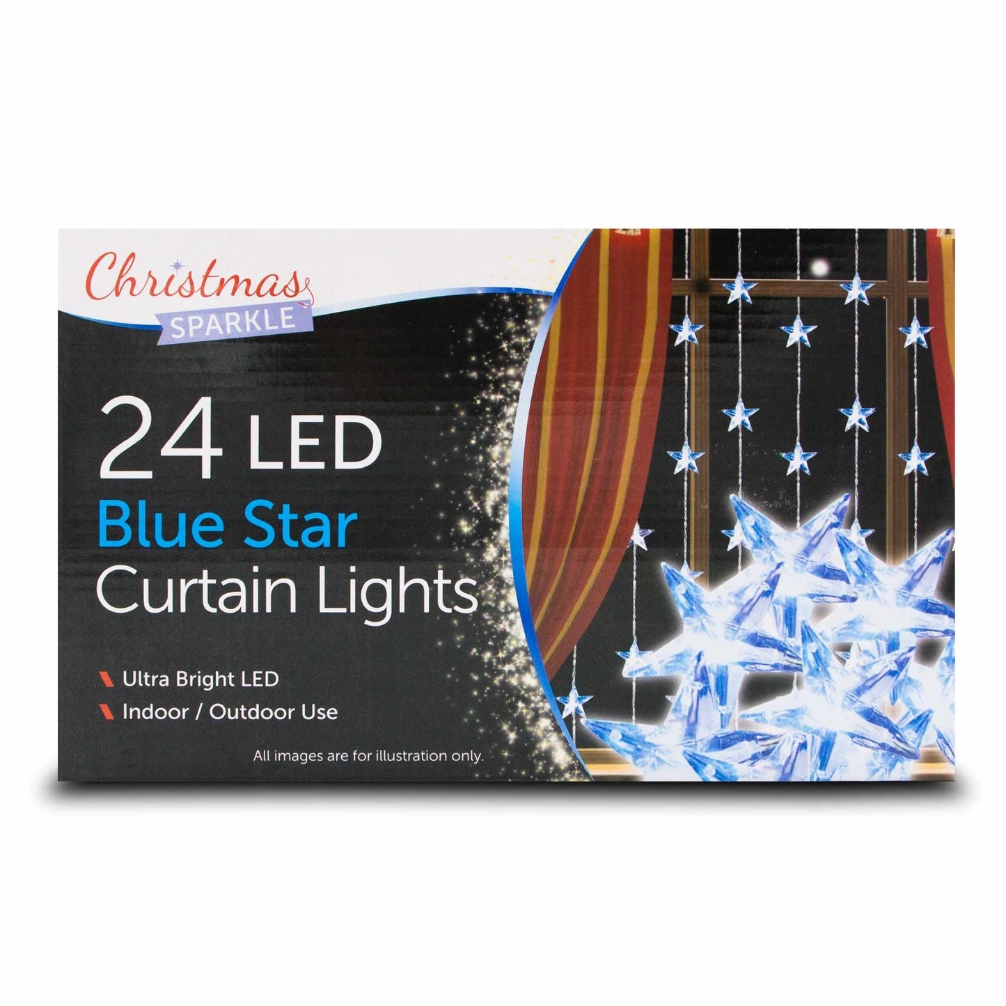 Christmas Sparkle Curtain Lights x 24 Blue LEDs - Mains Operated