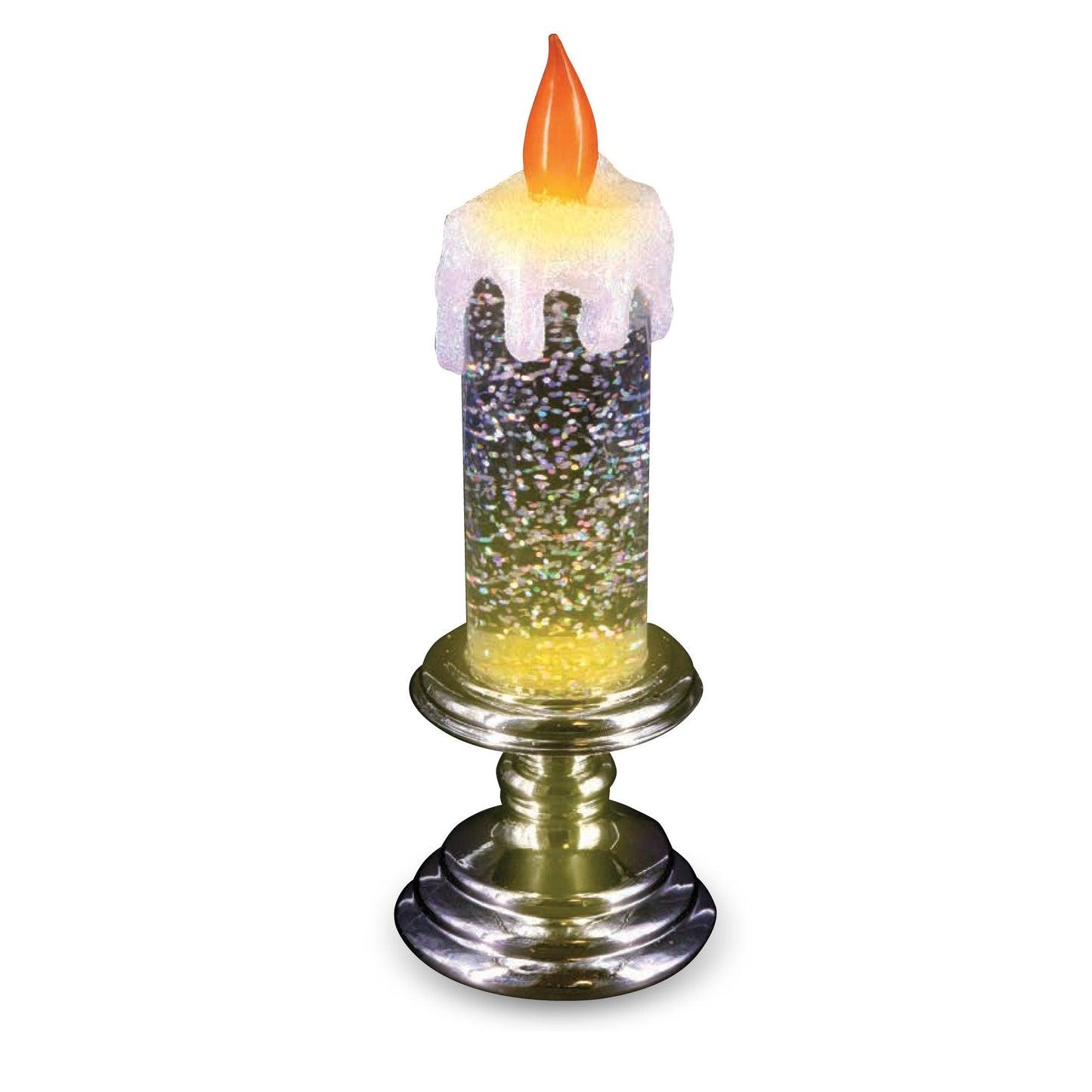 Christmas Sparkle Water Snowstorm Spinner Candle with Light Glitter - 20cm Silver with Warm White LED