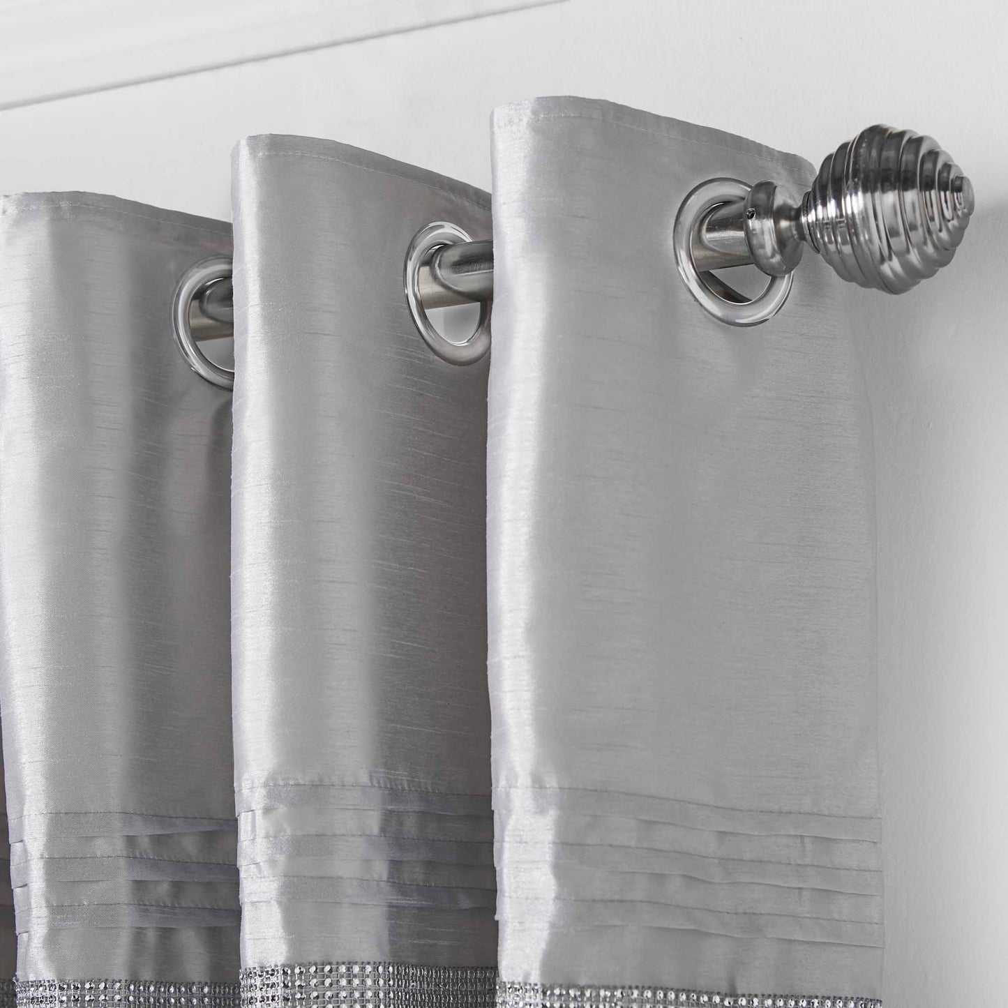 Cannes Faux Silk Pintuck Embellished Eyelet Curtains - Silver