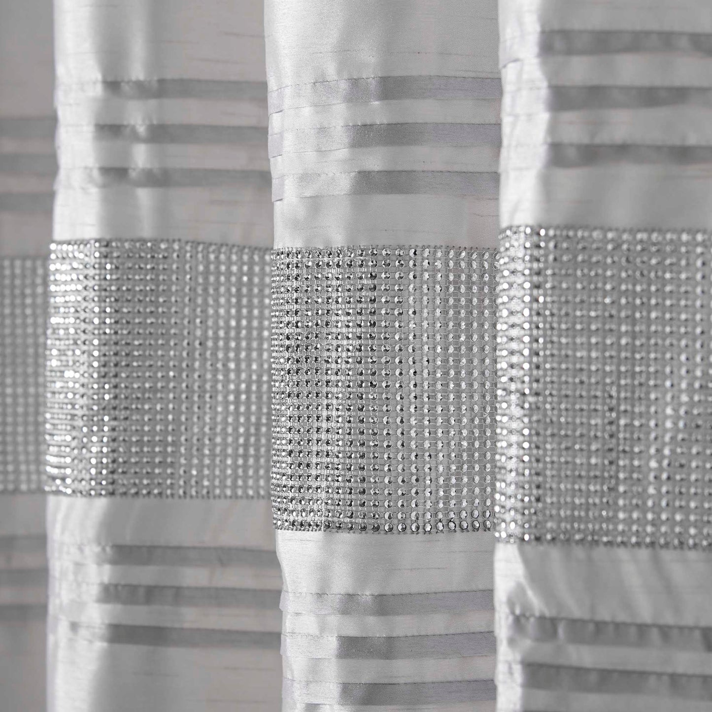 Cannes Faux Silk Pintuck Embellished Eyelet Curtains - Silver
