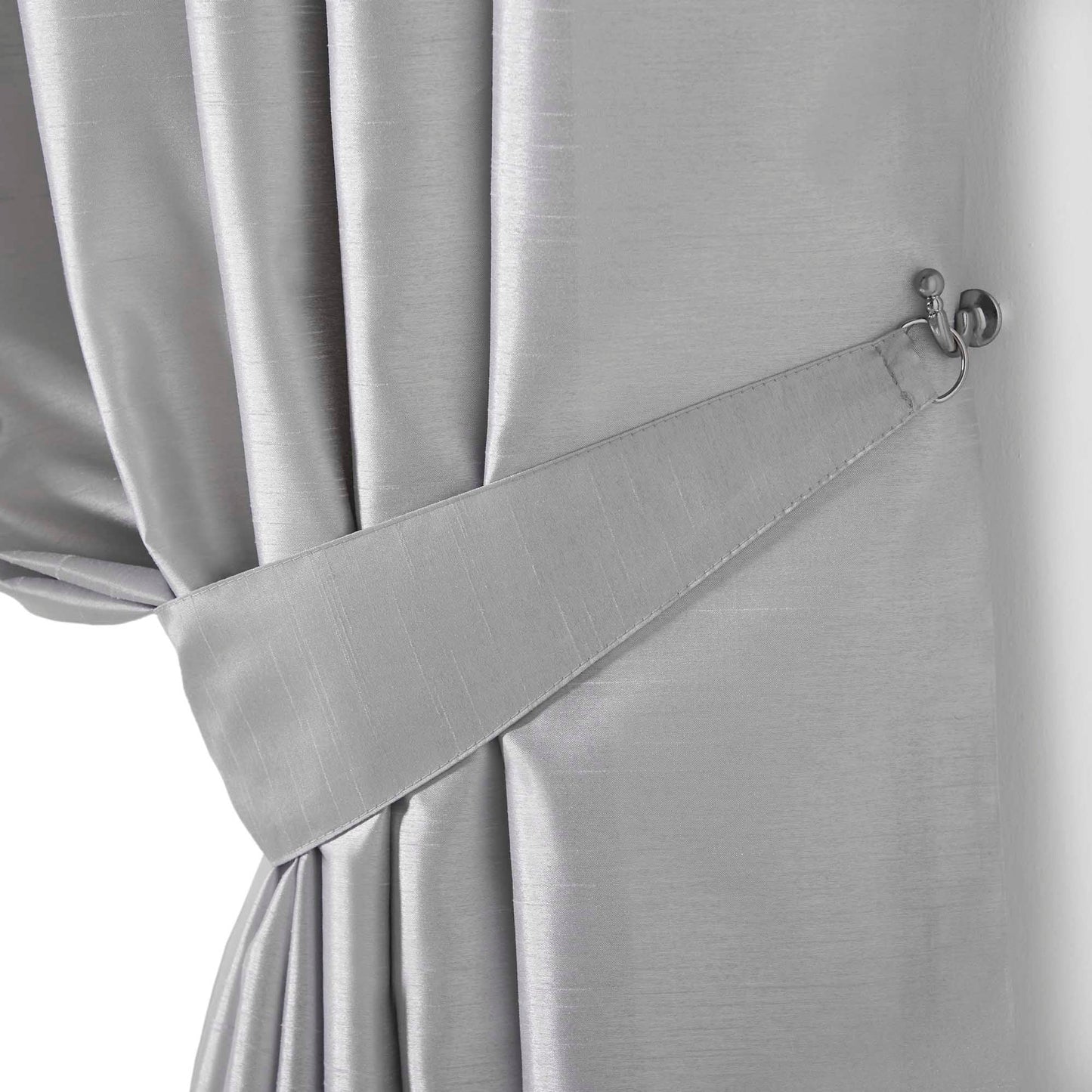 Cannes Faux Silk Pintuck Embellished Eyelet Curtains - Silver