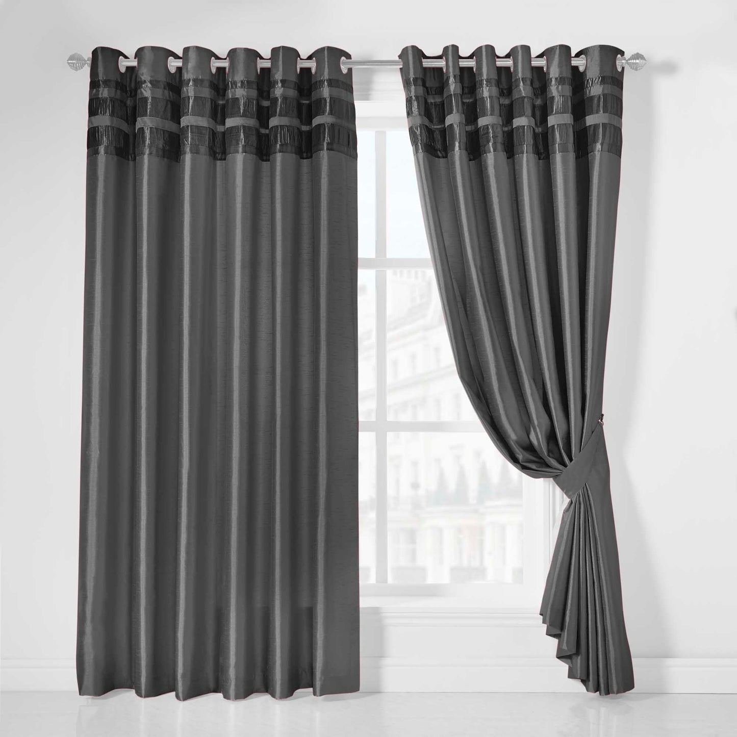 Denver Lined Eyelet Curtains - Charcoal