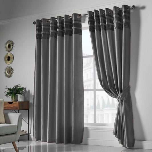 Denver Lined Eyelet Curtains - Charcoal