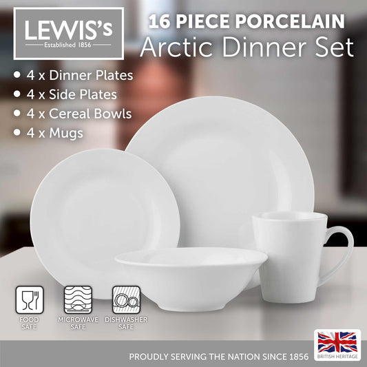 Lewis's 16 Piece Dinner Set - Plain Arctic White