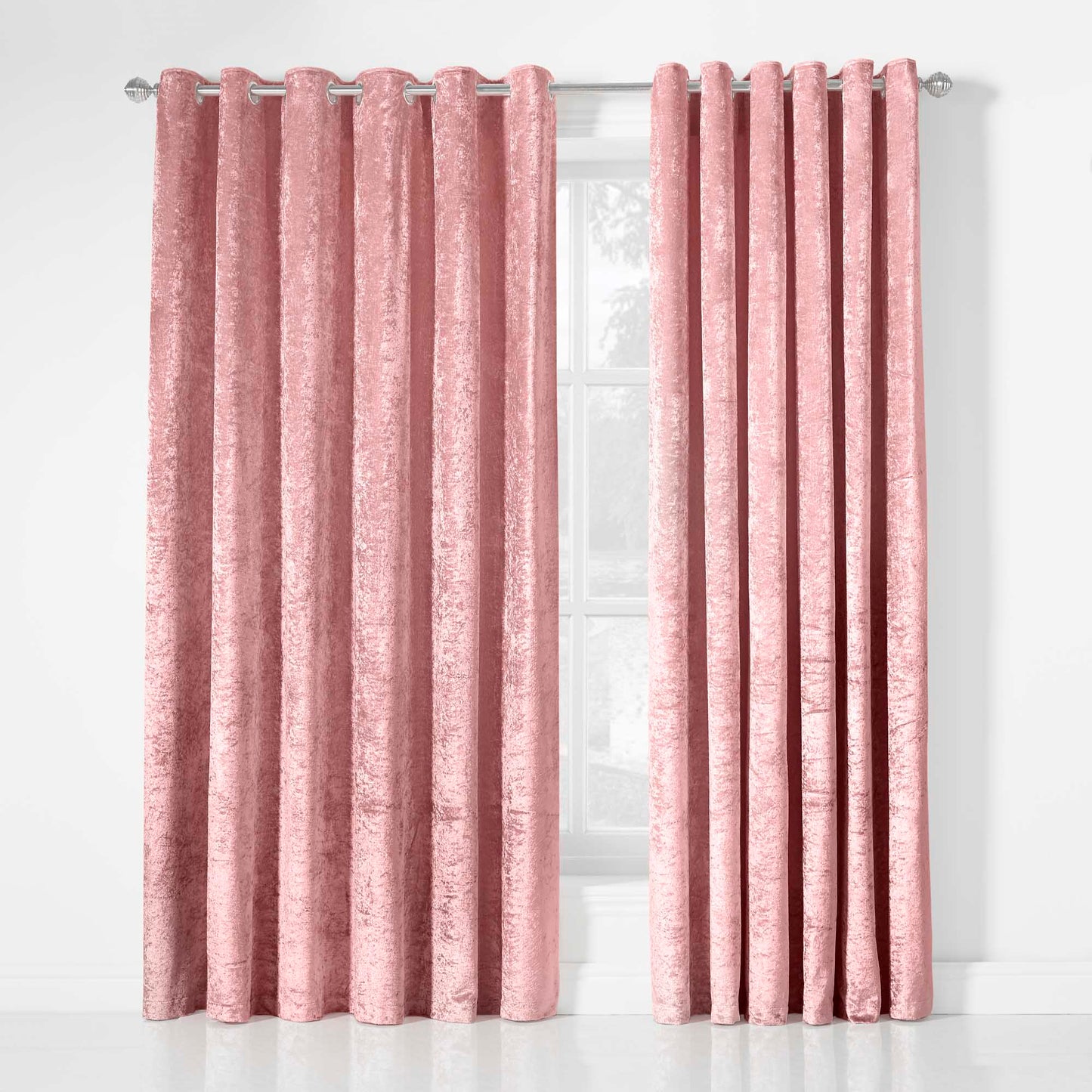 Amelia Crushed Velvet Eyelet Curtains - Blush