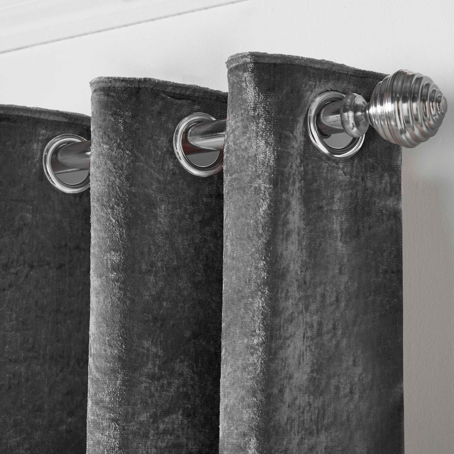 Amelia Crushed Velvet Eyelet Curtains - Charcoal