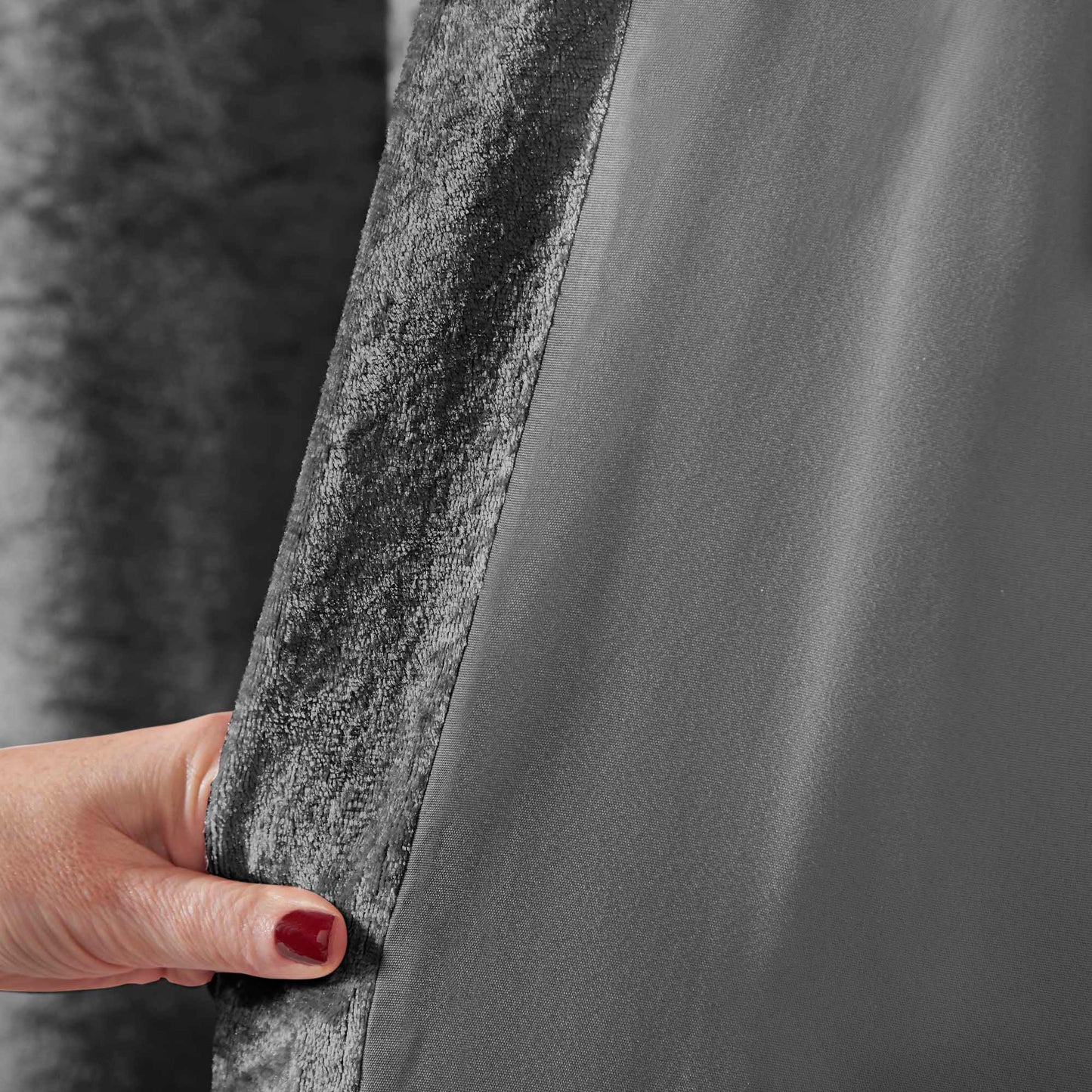 Amelia Crushed Velvet Eyelet Curtains - Charcoal