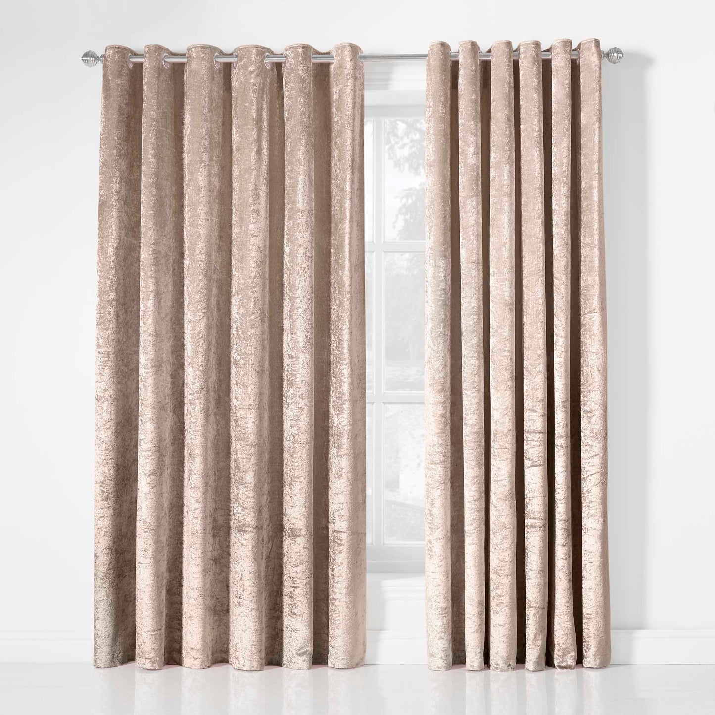 Amelia Crushed Velvet Eyelet Curtains - Mink