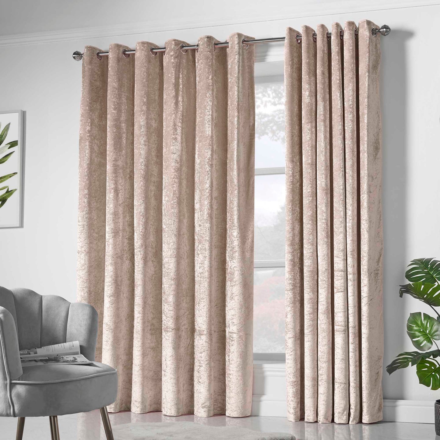 Amelia Crushed Velvet Eyelet Curtains - Mink