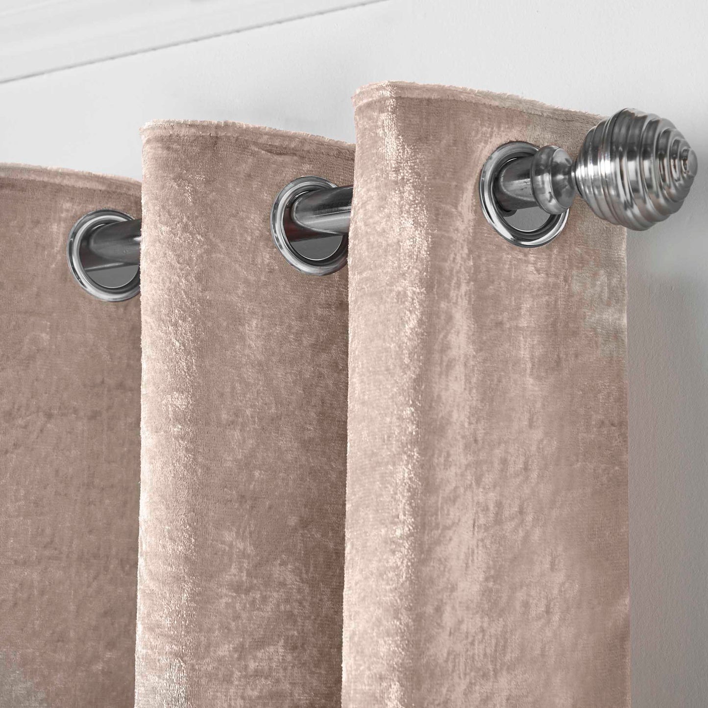 Amelia Crushed Velvet Eyelet Curtains - Mink