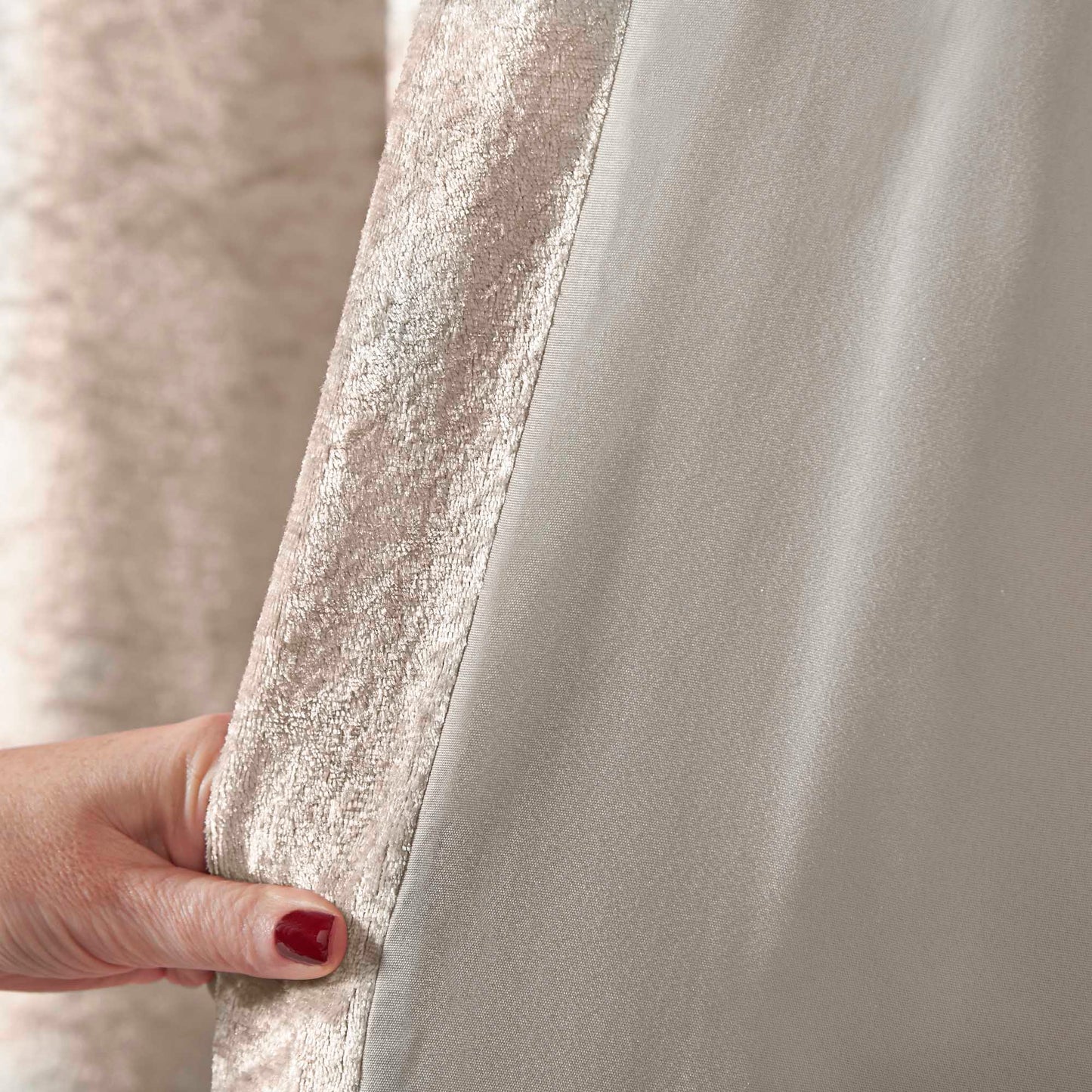 Amelia Crushed Velvet Eyelet Curtains - Mink