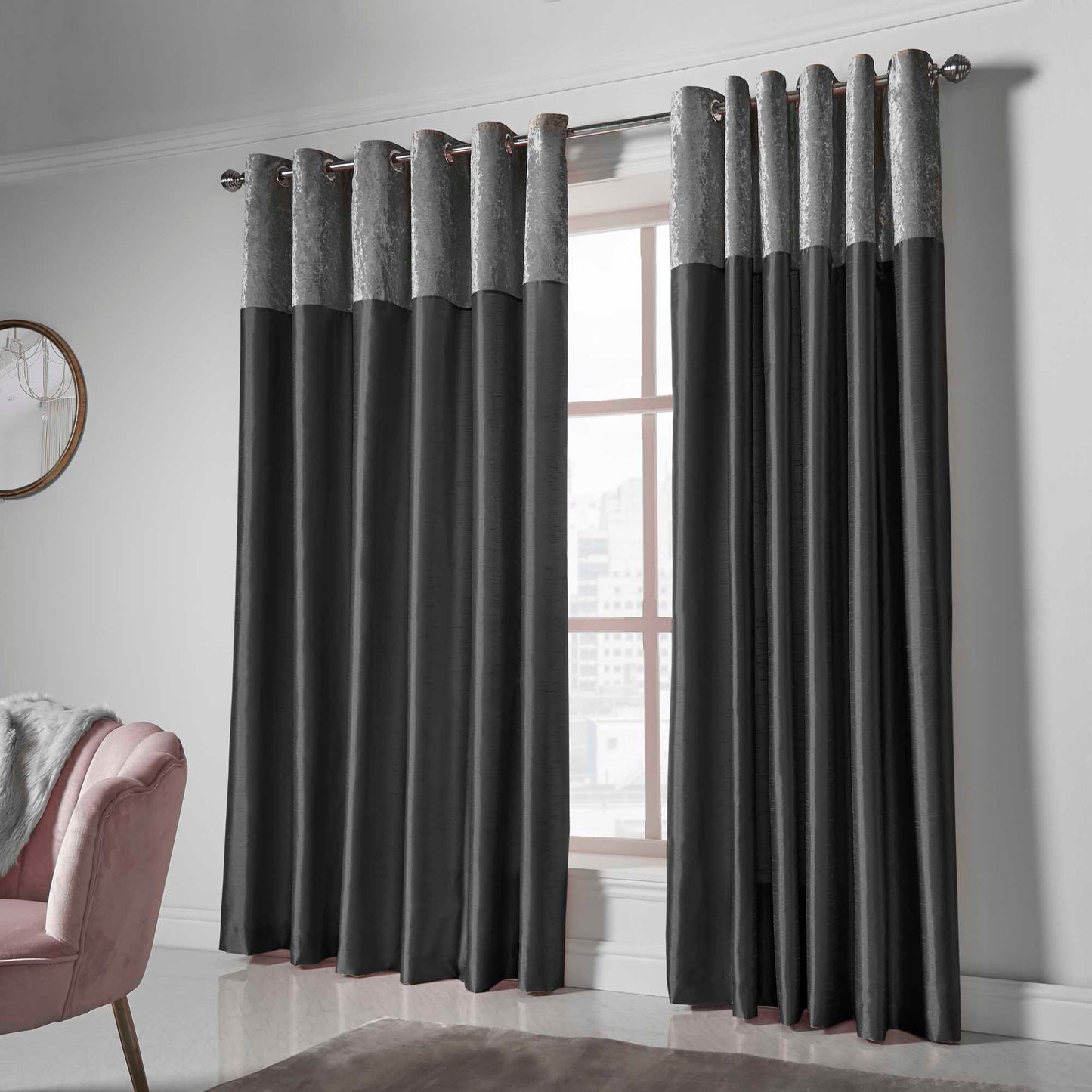 Olivia Velvet Top Eyelet Curtains - Black