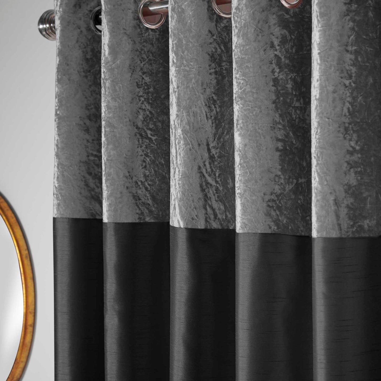 Olivia Velvet Top Eyelet Curtains - Black