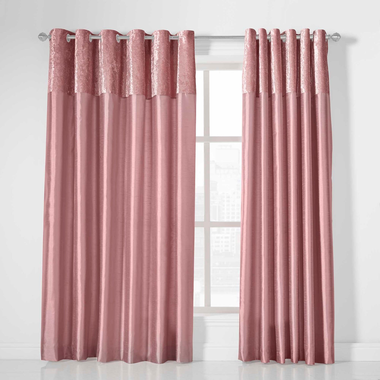 Olivia Velvet Top Eyelet Curtains - Blush