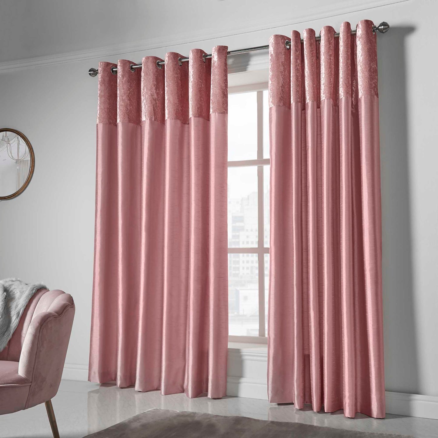 Olivia Velvet Top Eyelet Curtains - Blush