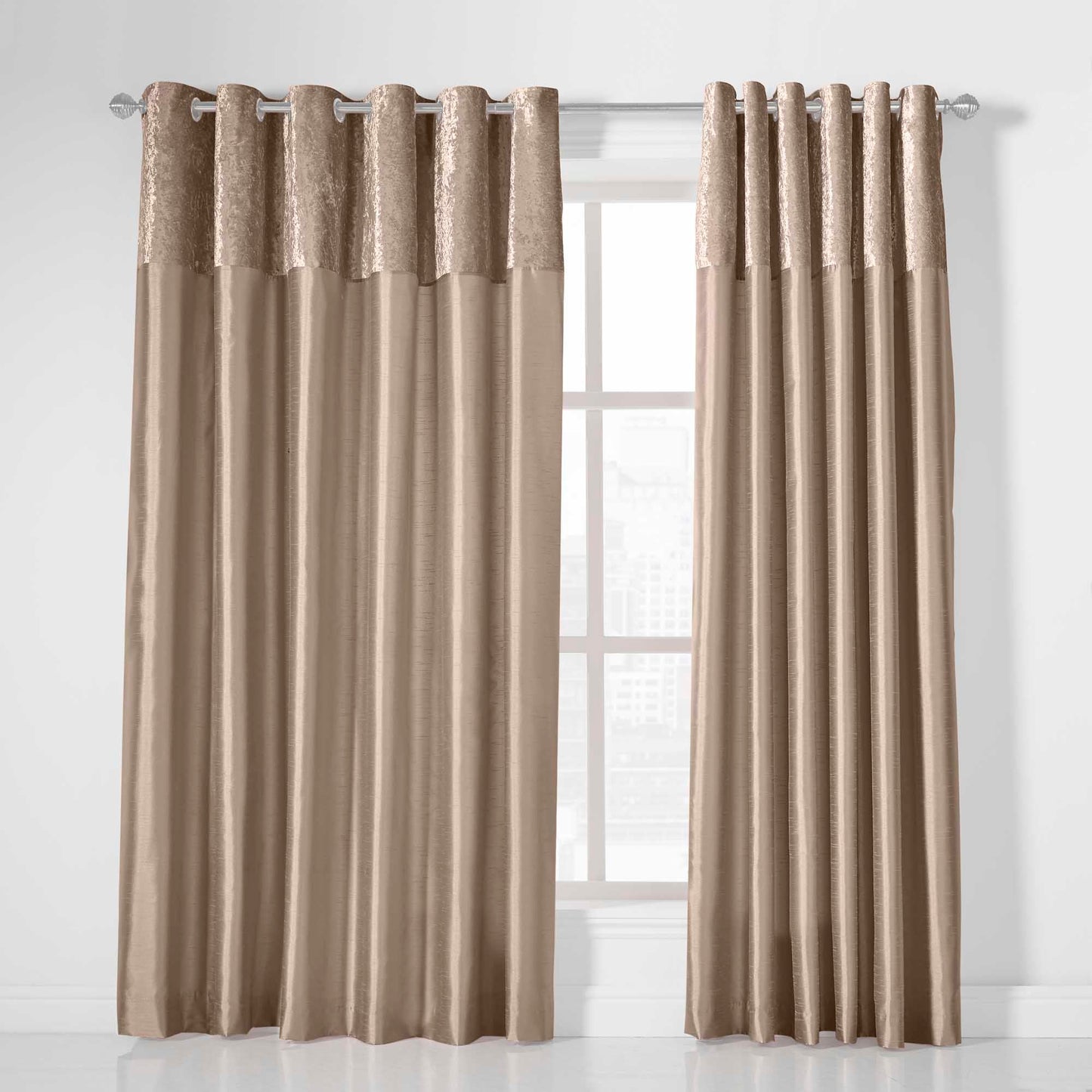 Olivia Velvet Top Eyelet Curtains - Mink