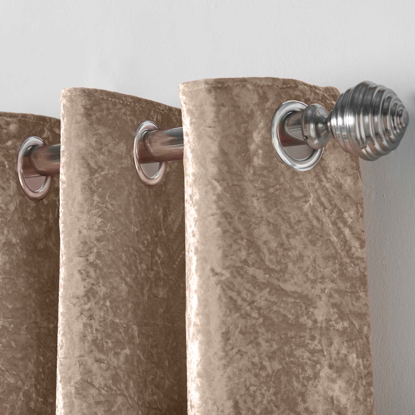 Olivia Velvet Top Eyelet Curtains - Mink