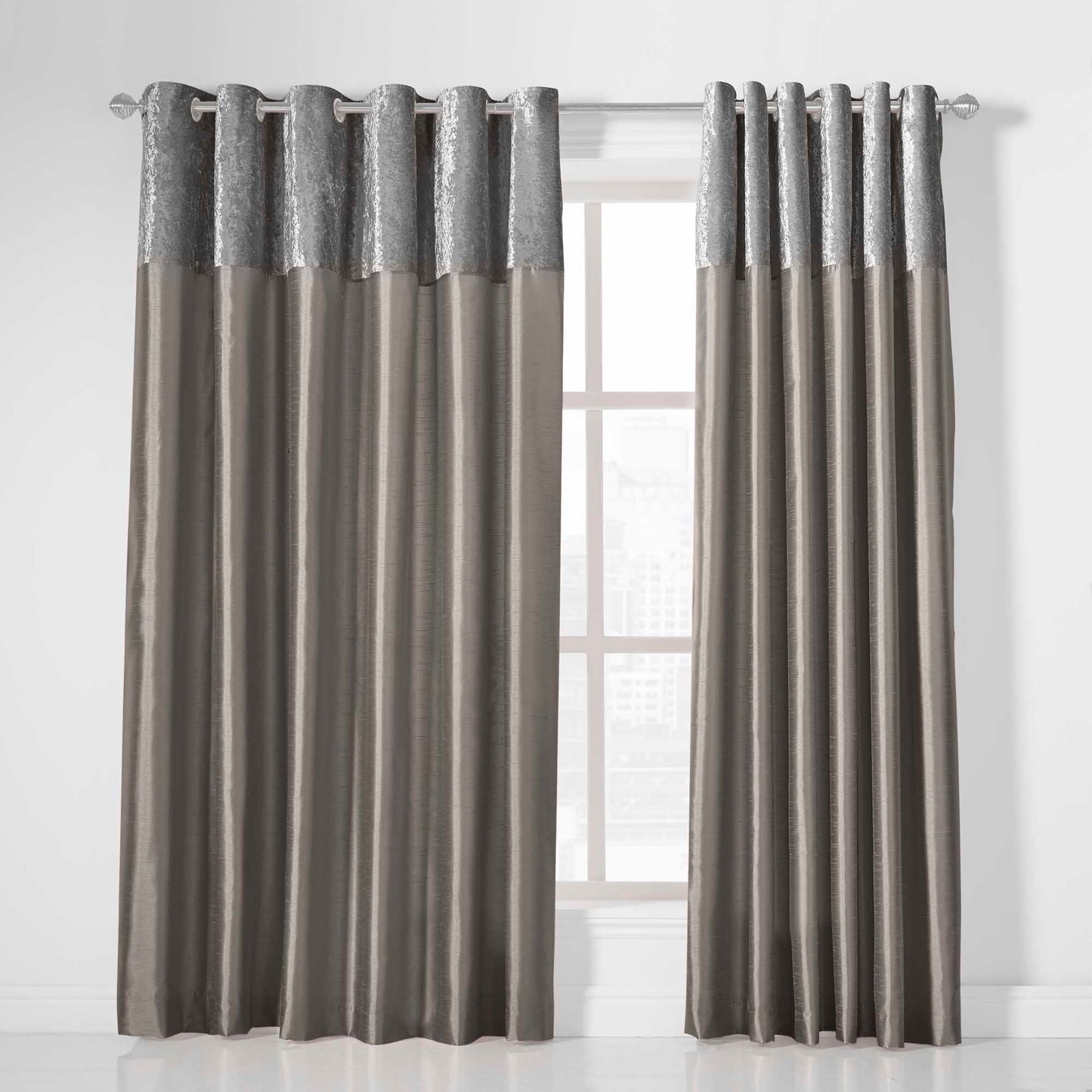 Olivia Velvet Top Eyelet Curtains - Silver