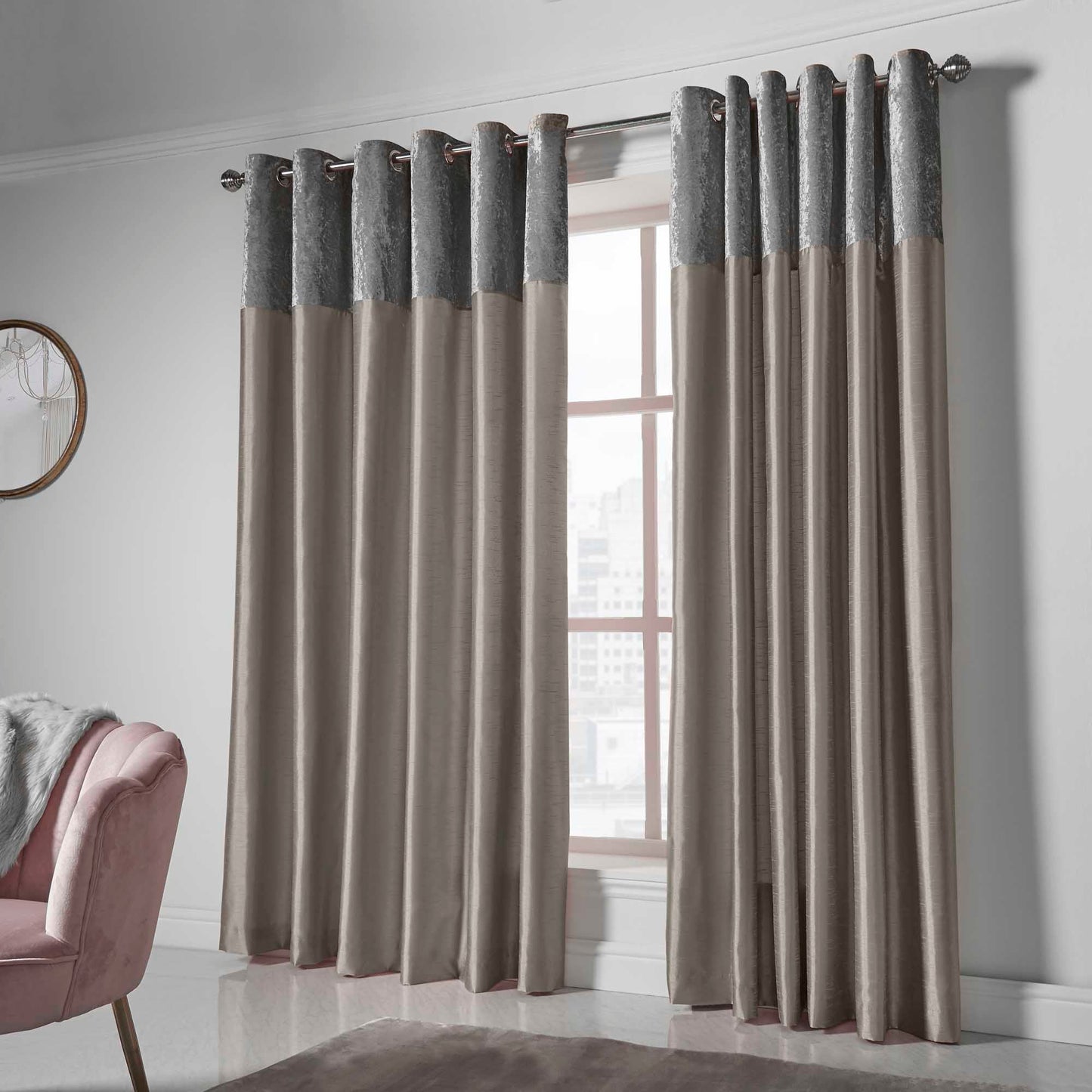 Olivia Velvet Top Eyelet Curtains - Silver