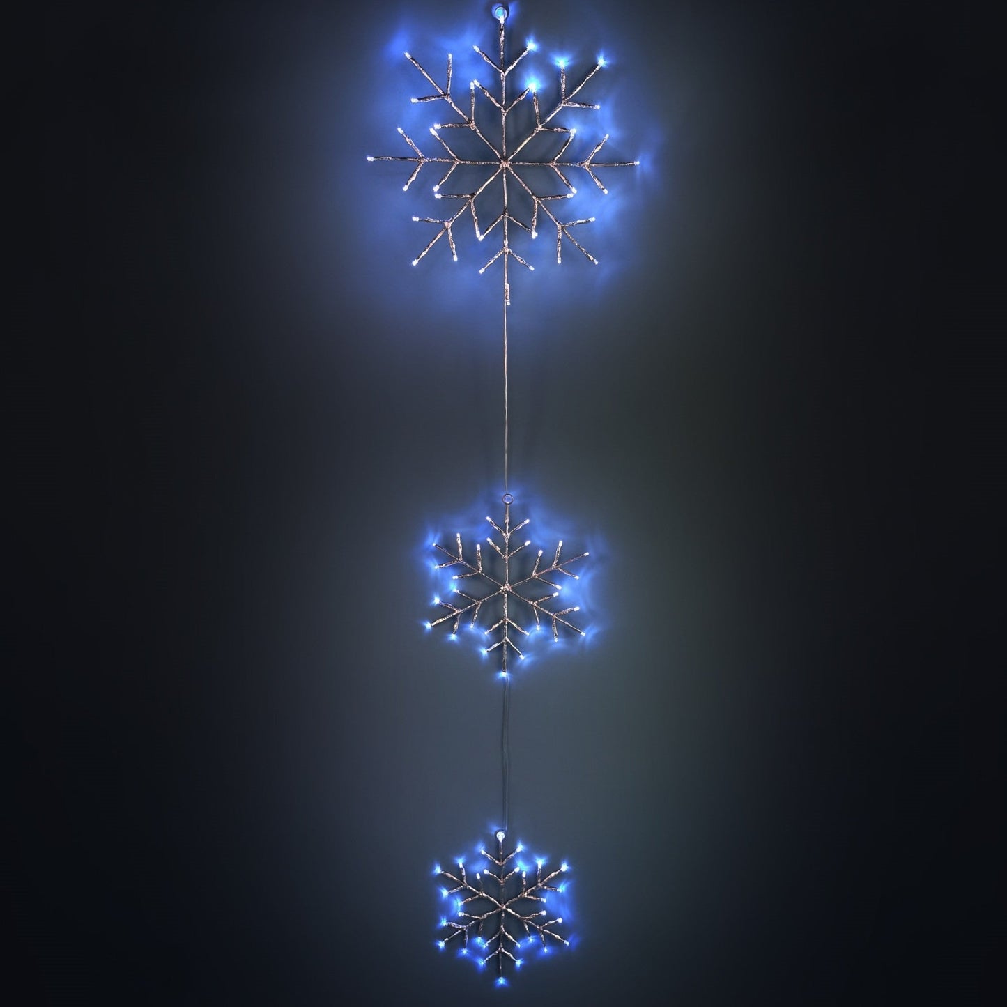 Christmas Sparkle Snowflake Hanging Curtain Lights with 3 Bright White Snowflakes and 8 Functions - Mains Operated