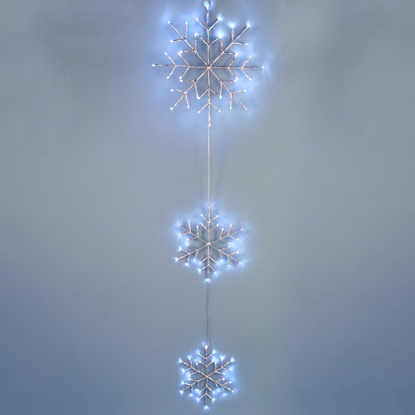 Christmas Sparkle Snowflake Hanging Curtain Lights with 3 Bright White Snowflakes and 8 Functions - Mains Operated