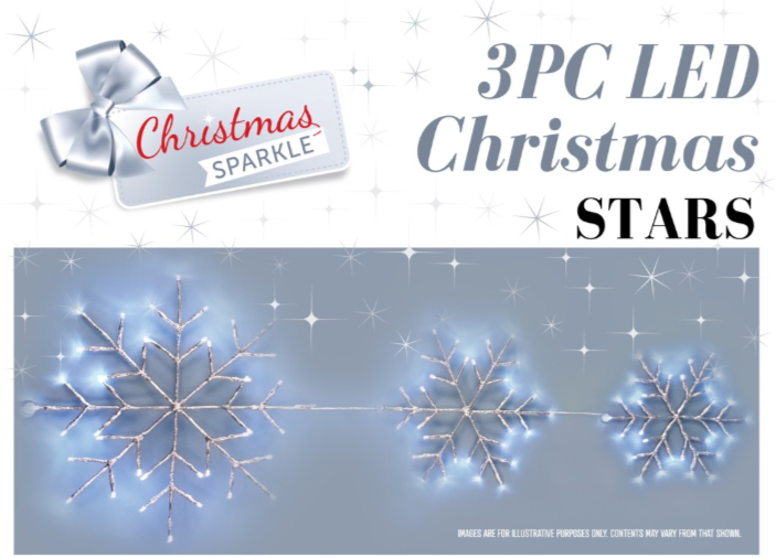 Christmas Sparkle Snowflake Hanging Curtain Lights with 3 Bright White Snowflakes and 8 Functions - Mains Operated