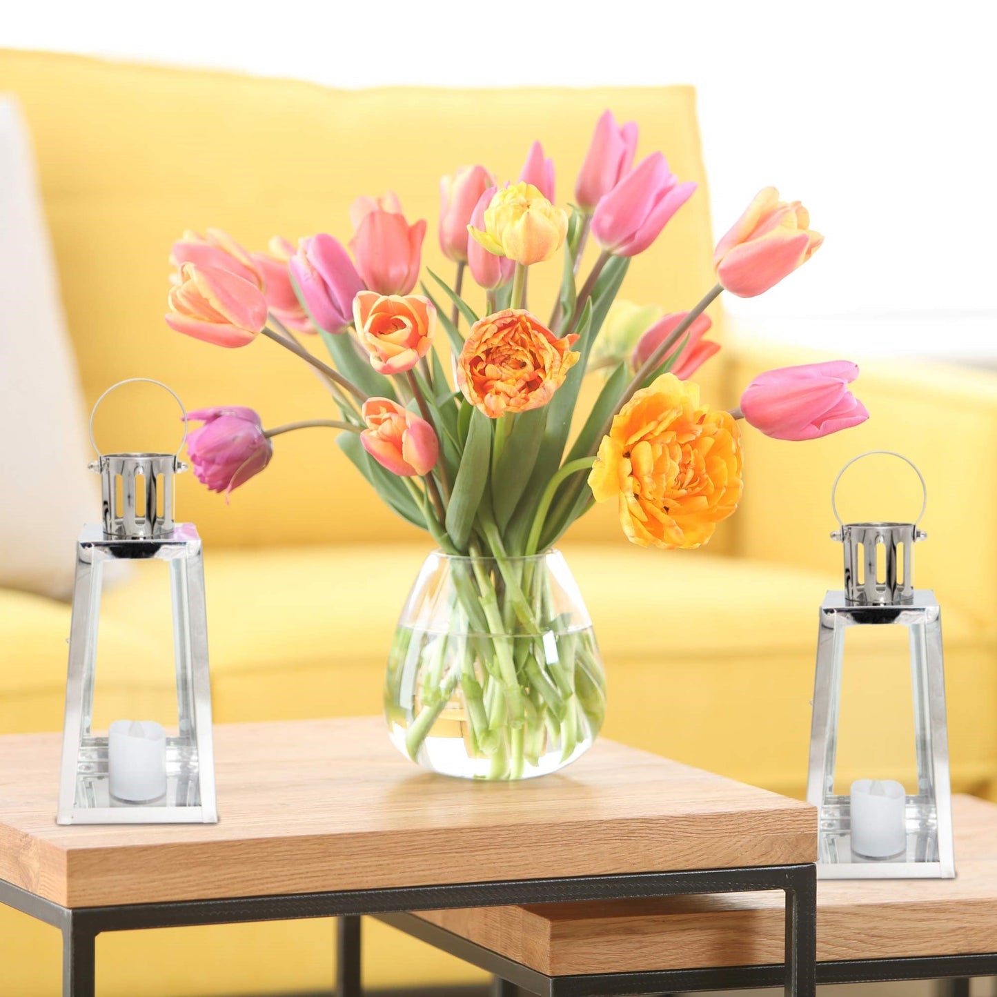 Lewis's Triangular Lanterns Candle Holders with Candles Set of 2 Medium - 10.5x10x12cm