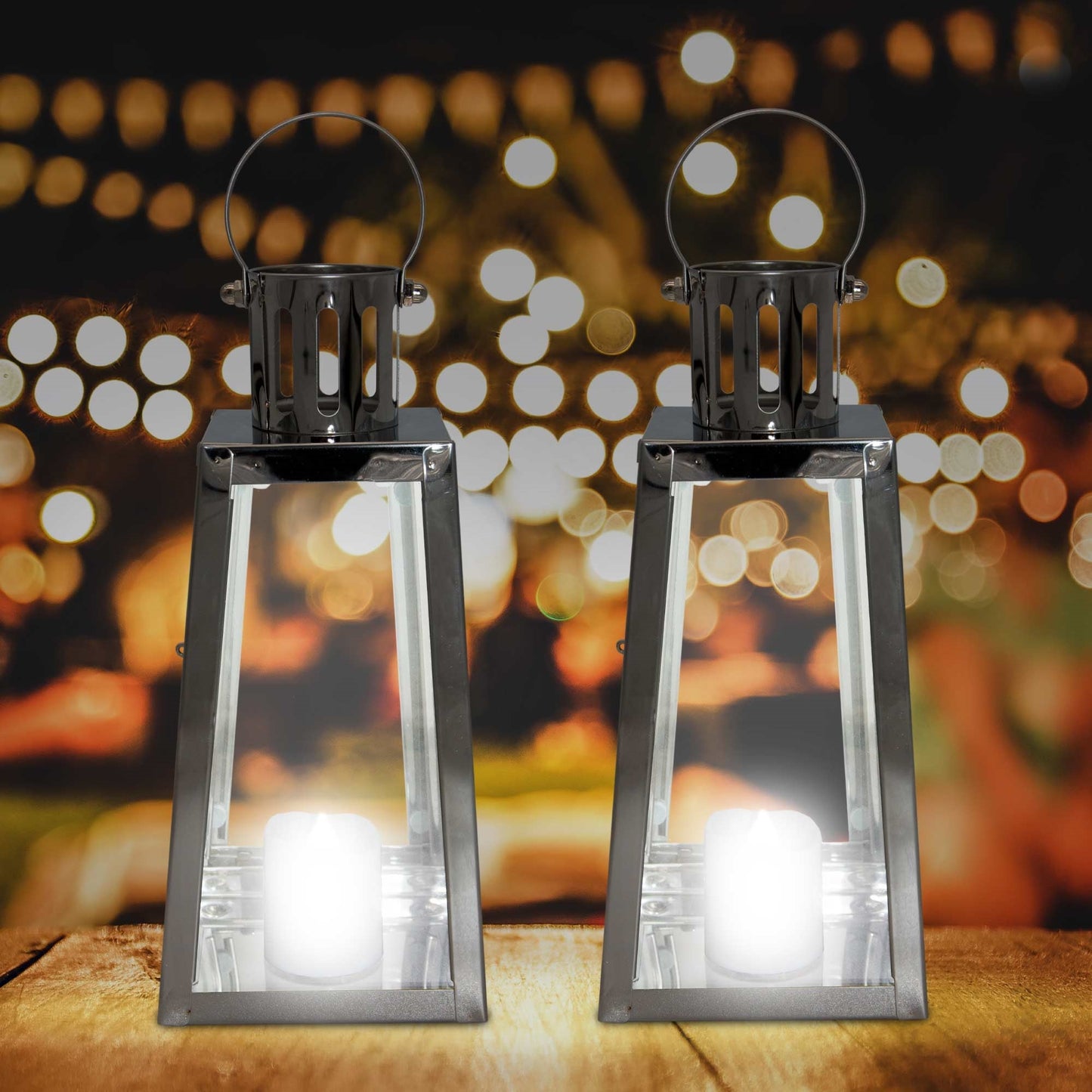 Lewis's Triangular Lanterns Candle Holders with Candles Set of 2 Medium - 10.5x10x12cm