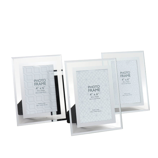 Set of 3 Silver Glass Photo Frame- 4X6