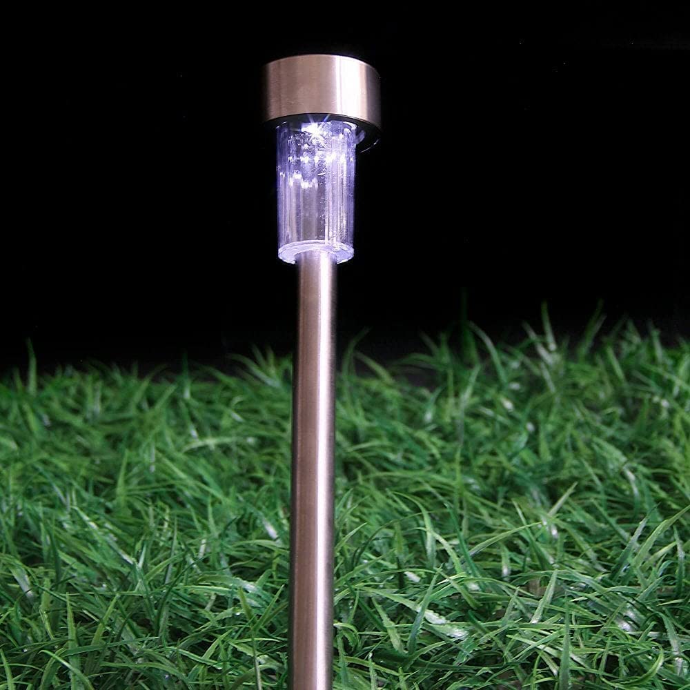 Silver & Stone Solar Powered Stainless Steel Silver Stake Lights Pack Of 10 with White LEDs